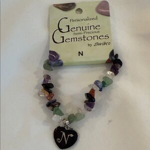 Multicolor Gemstone Bracelet with Heart Pendant